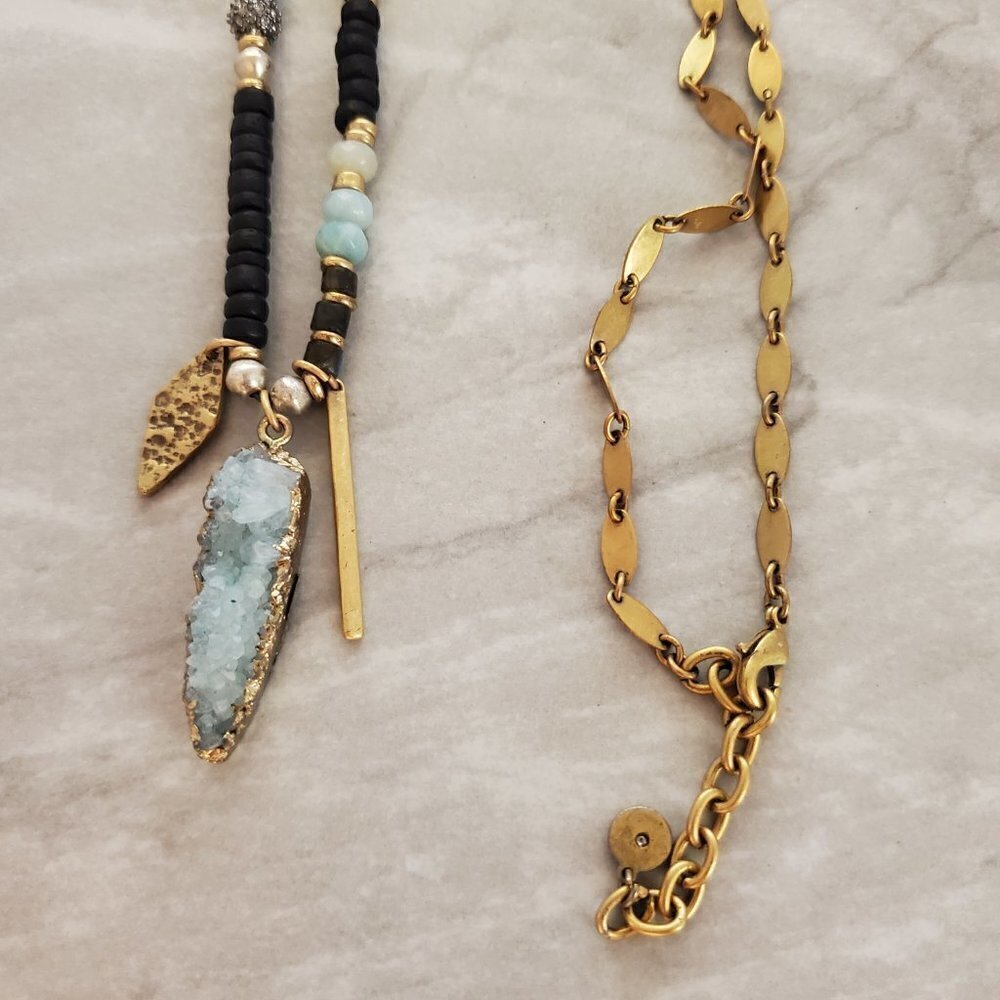 ✨ Stella and Dot Labradorite Artisan Druzy Beaded Stone Pave Rhinestone Pendant - Picture 11 of 16